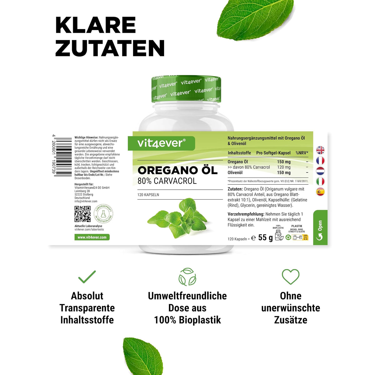 Vit4ever Oregano Öl 150 mg 80% Carvacrol 120 Kapseln – empfohlene Anwendung und Einnahme