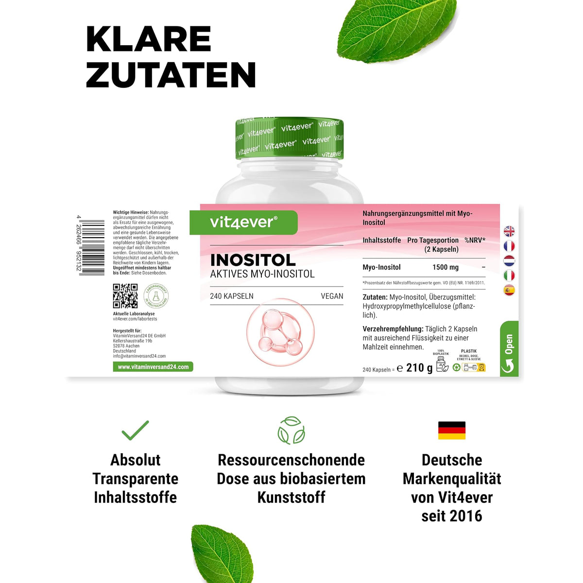 Vit4ever Myo-Inositol 750mg 240 Kapseln – empfohlene Anwendung und Einnahme