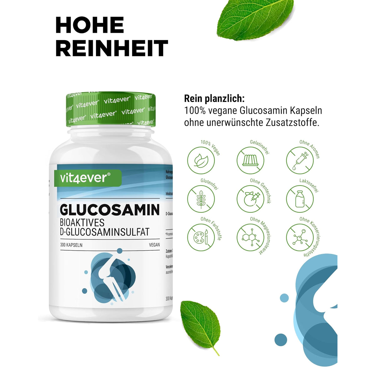 Vit4ever Glucosamin (D-Glucosaminsulfat) 900 mg 300 Kapseln – Nährwerte und Zutaten auf der Verpackung
