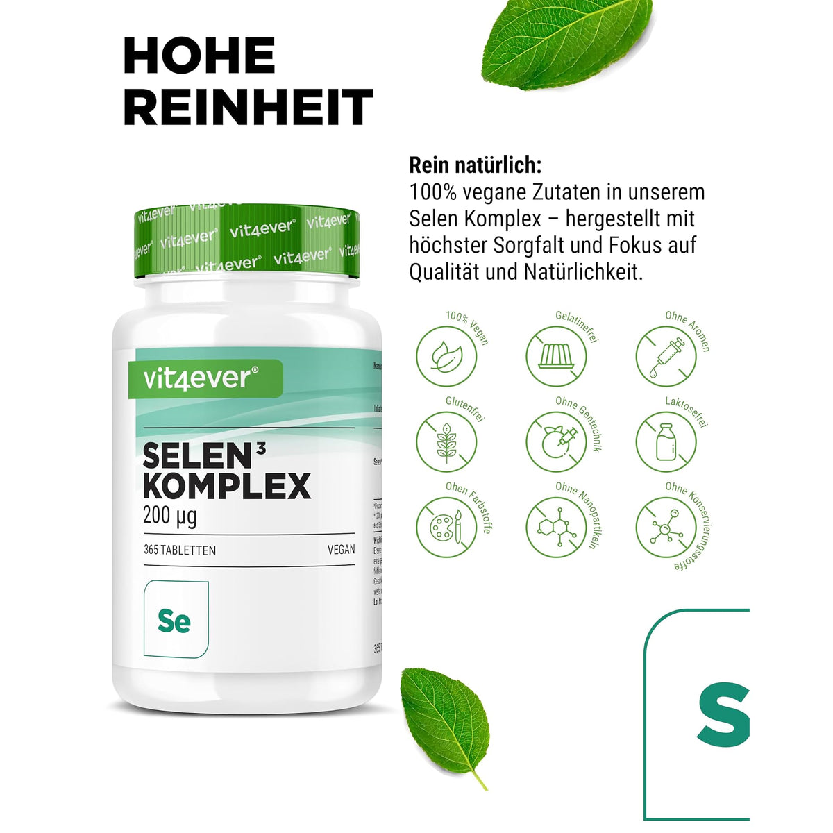 Vit4ever Selen Complex 200µg 365 Tabletten – Nährwerte und Zutaten auf der Verpackung
