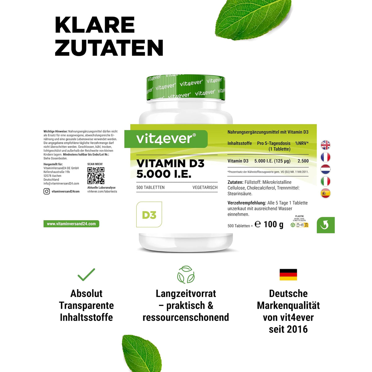 Vit4ever Vitamin D3 5000 IE Depot 500 Tabletten – empfohlene Anwendung und Einnahme