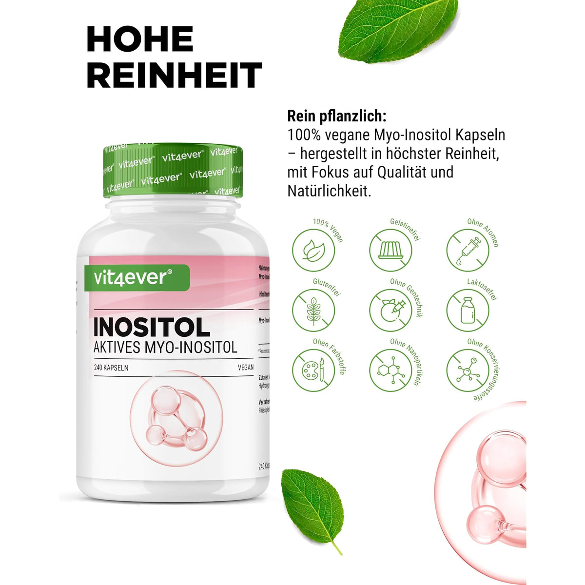 Vit4ever Myo-Inositol 750mg 240 Kapseln – Nährwerte und Zutaten auf der Verpackung