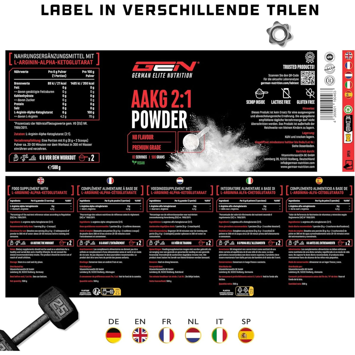AAKG 2:1 Pulver | 500 g | German Elite Nutrition