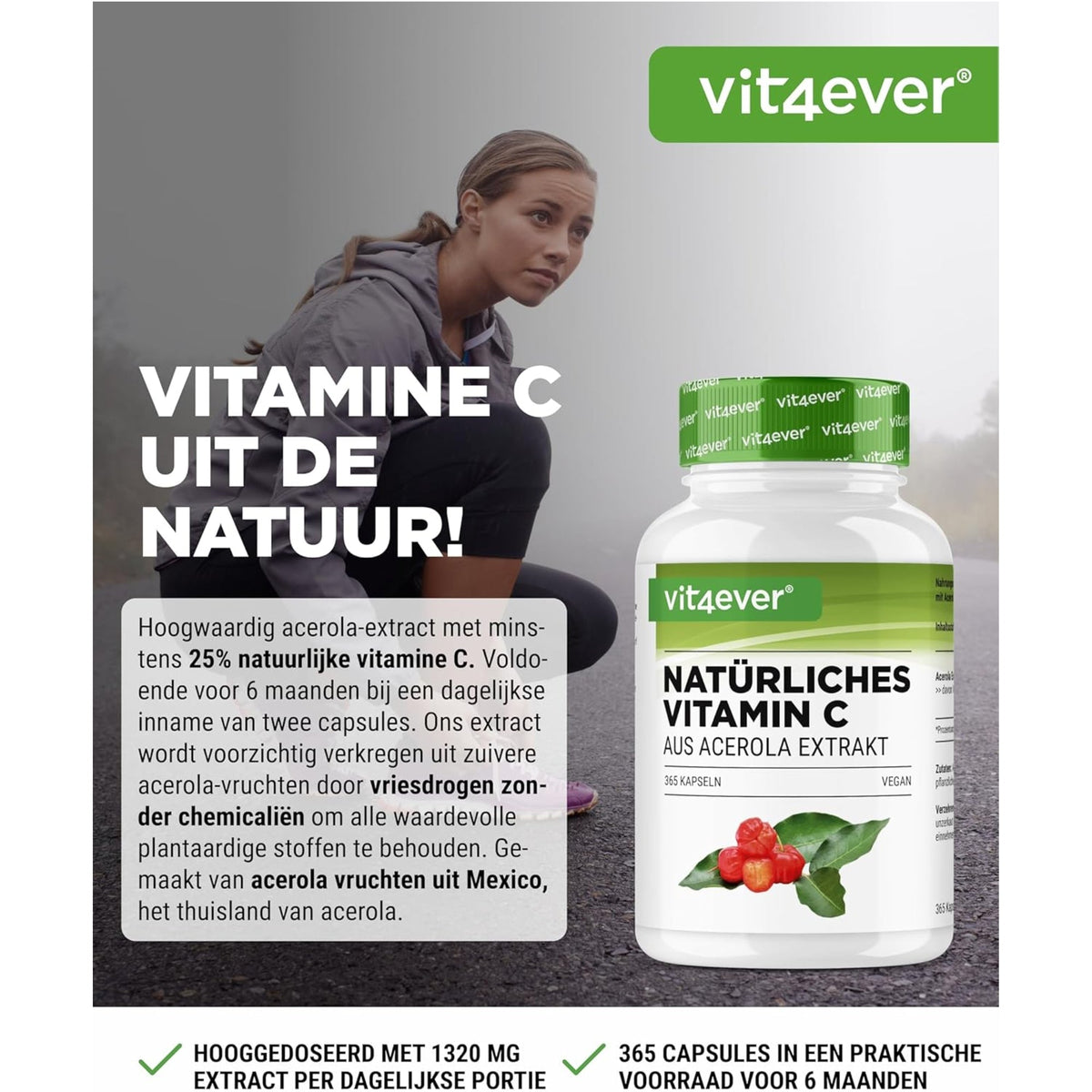 Acerola-Extrakt natürliches Vitamin C | 240 Kapseln | Vit4ever