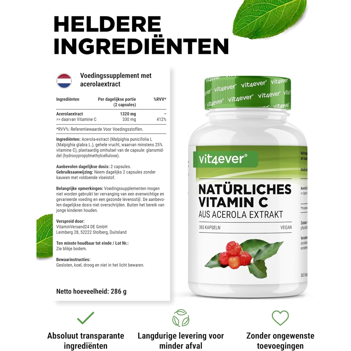 Acerola-Extrakt natürliches Vitamin C | 240 Kapseln | Vit4ever