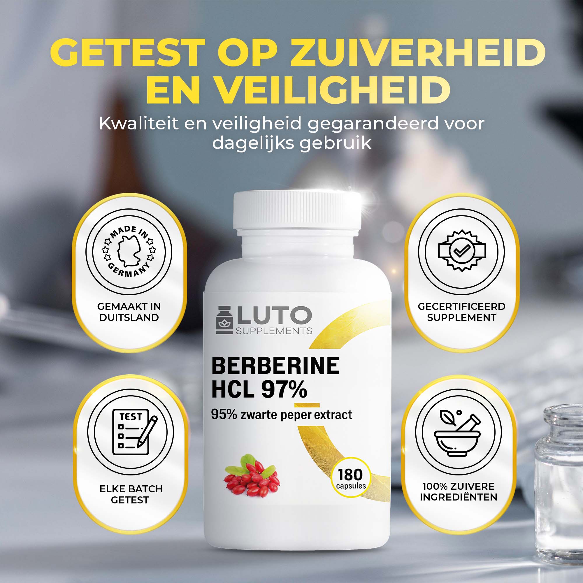 LUTO Berberine HCL getest op zuiverheid en veiligheid - gemaakt in Duitsland, gecertificeerd supplement