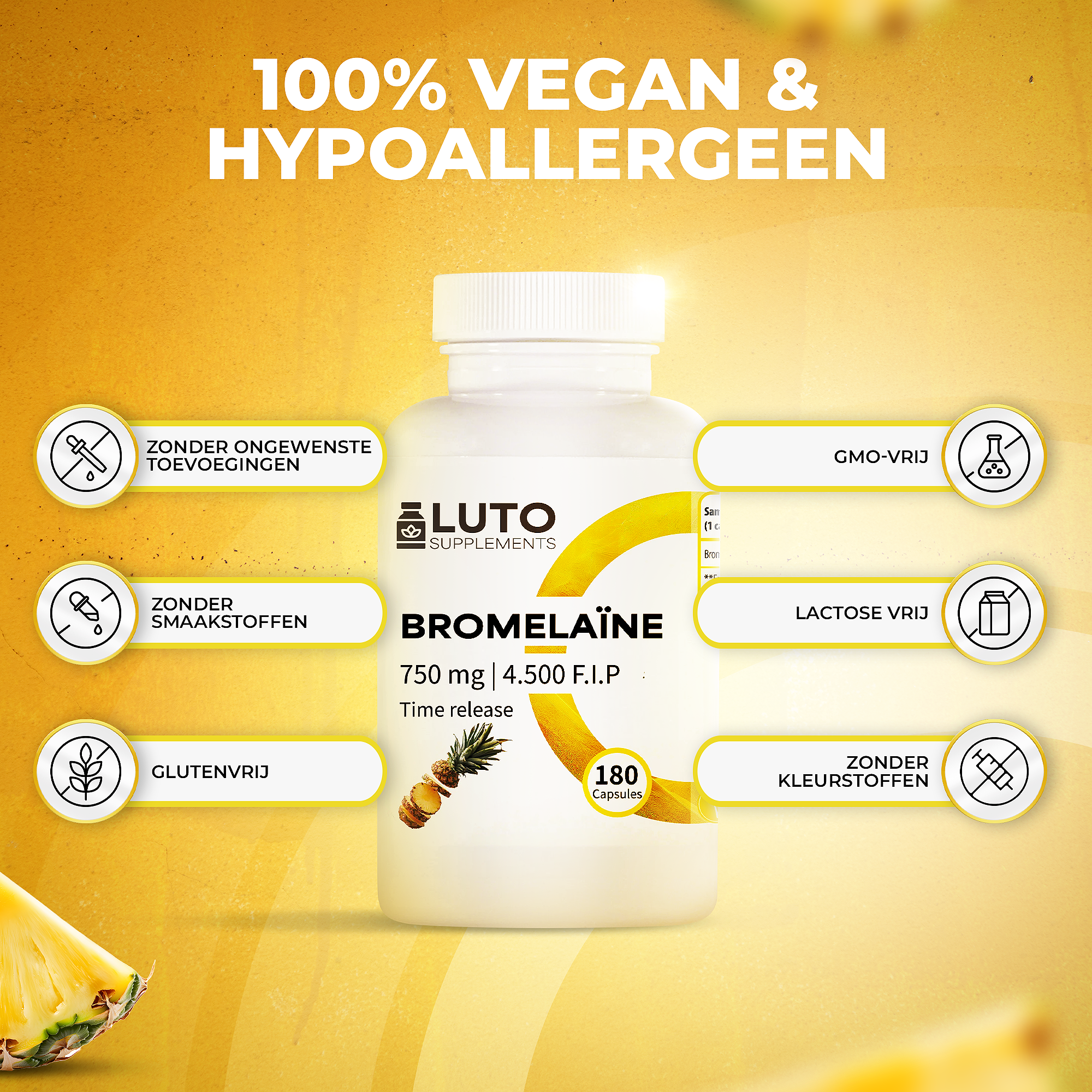 Bromelain 750 mg (4500 F.I.P.) | 180 Time-Release-Kapseln | LUTO Supplements