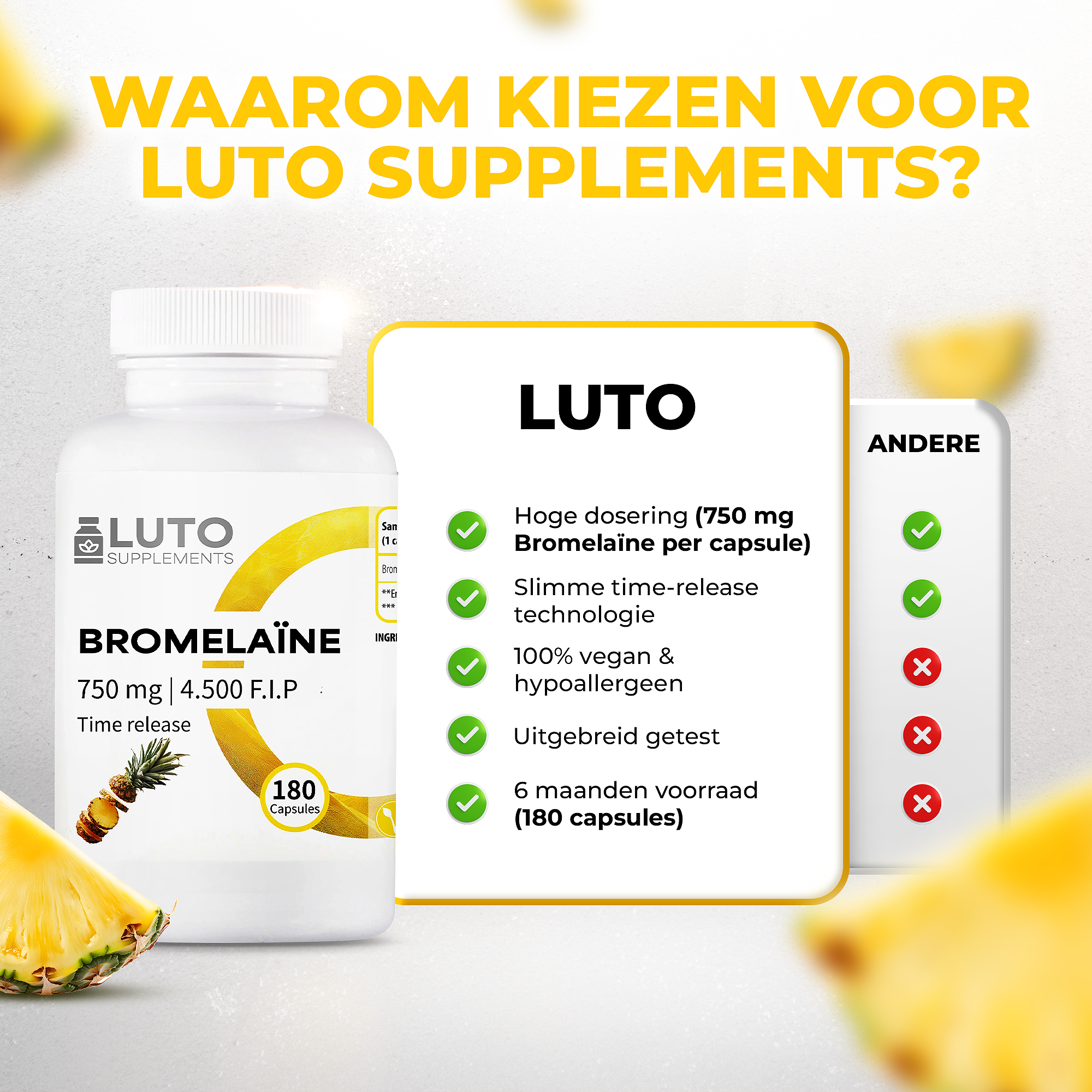 Bromelain 750 mg (4500 F.I.P.) | 180 Time-Release-Kapseln | LUTO Supplements
