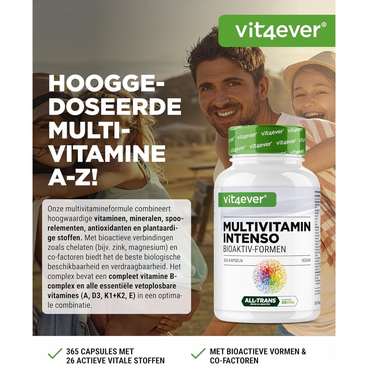 Multivitamin Intenso | 26 Aktivstoffe | 365 Kapseln | Vit4ever