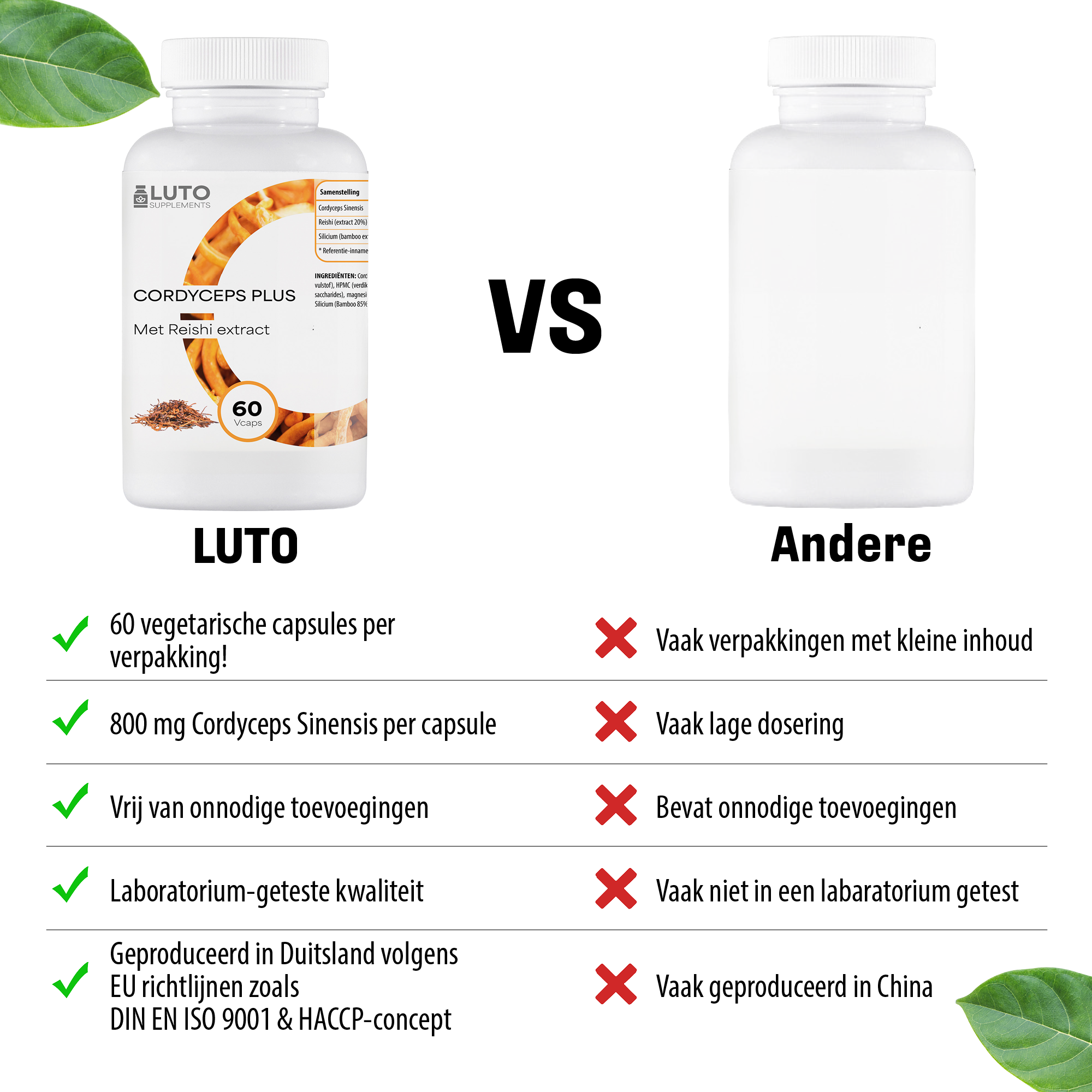 LUTO Cordyceps Plus vergelijking - 60 capsules met cordyceps en reishi 20% extract, vegan