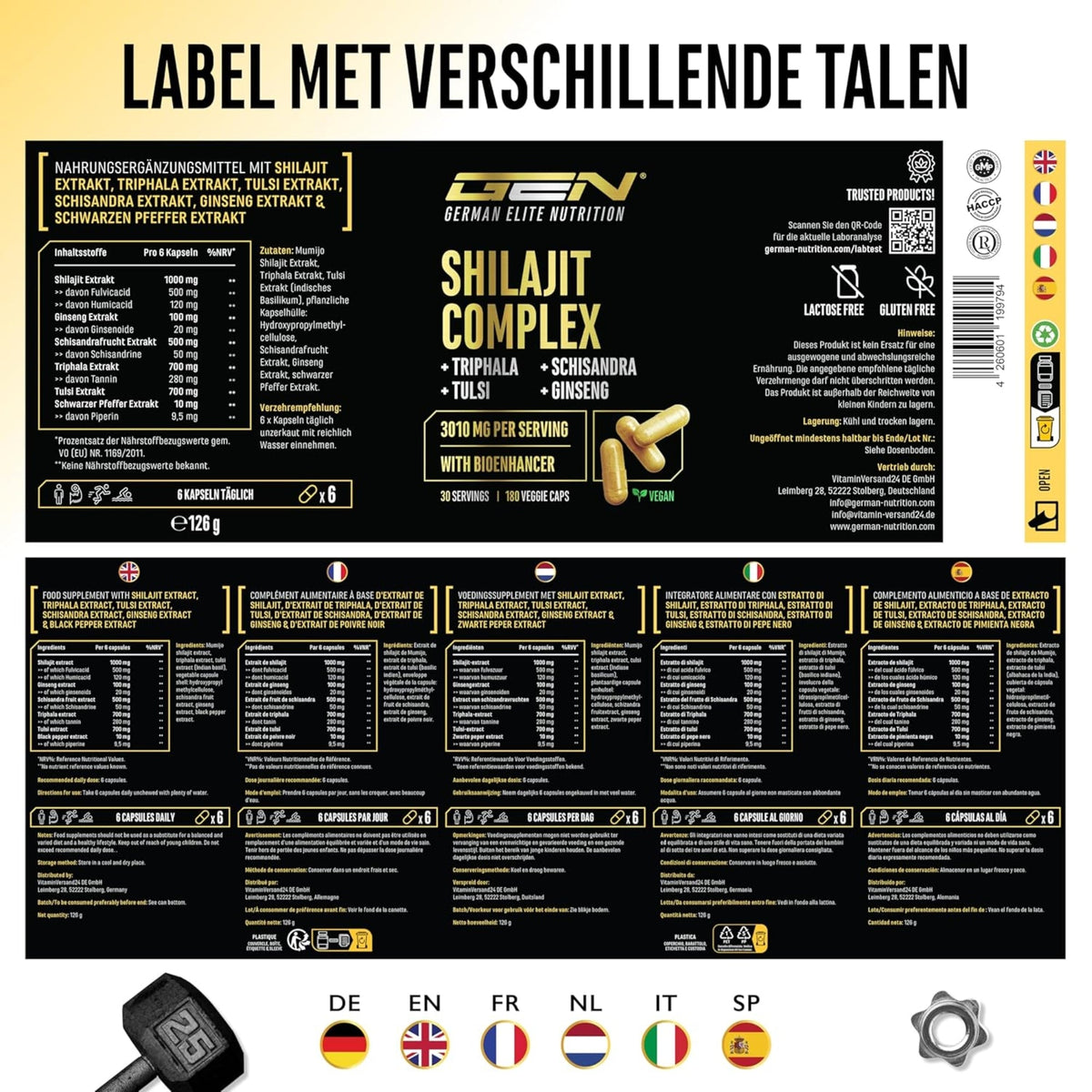 Shilajit Complex (Shilajit, Triphala, Tulsi, Ginseng, Schisandra & Piperine) | 180 Kapseln | German Elite Nutrition