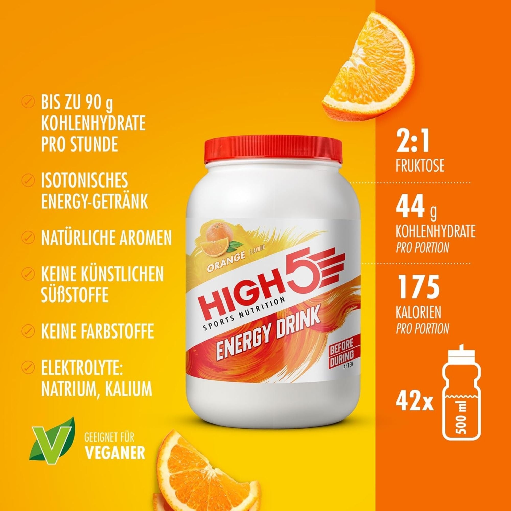 HIGH5 Energy Drink Orange | Kohlenhydrat-Elektrolytpulver
