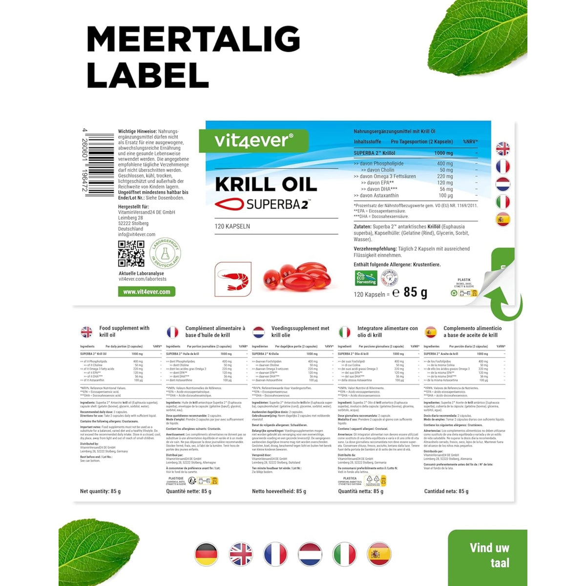 Krillöl Superba2 mit Omega 3 & Astaxanthin | 120 Softgels | Vit4ever