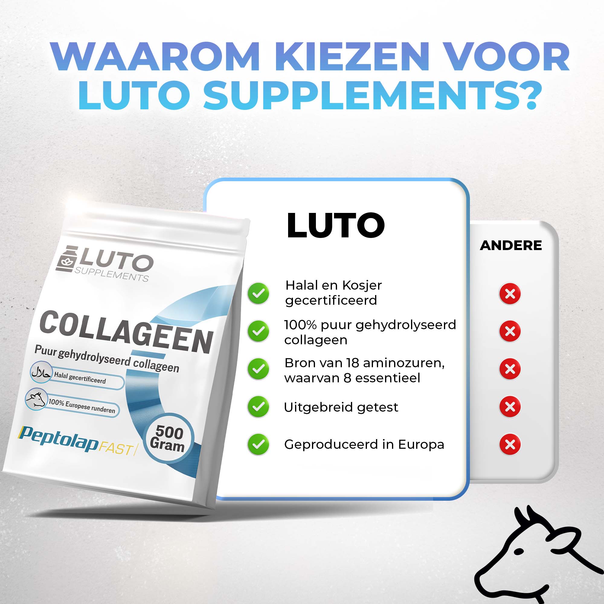 Peptolap Fast hydrolysiertes Halal Kollagenpulver Typ I & III | 500 g | LUTO Supplements