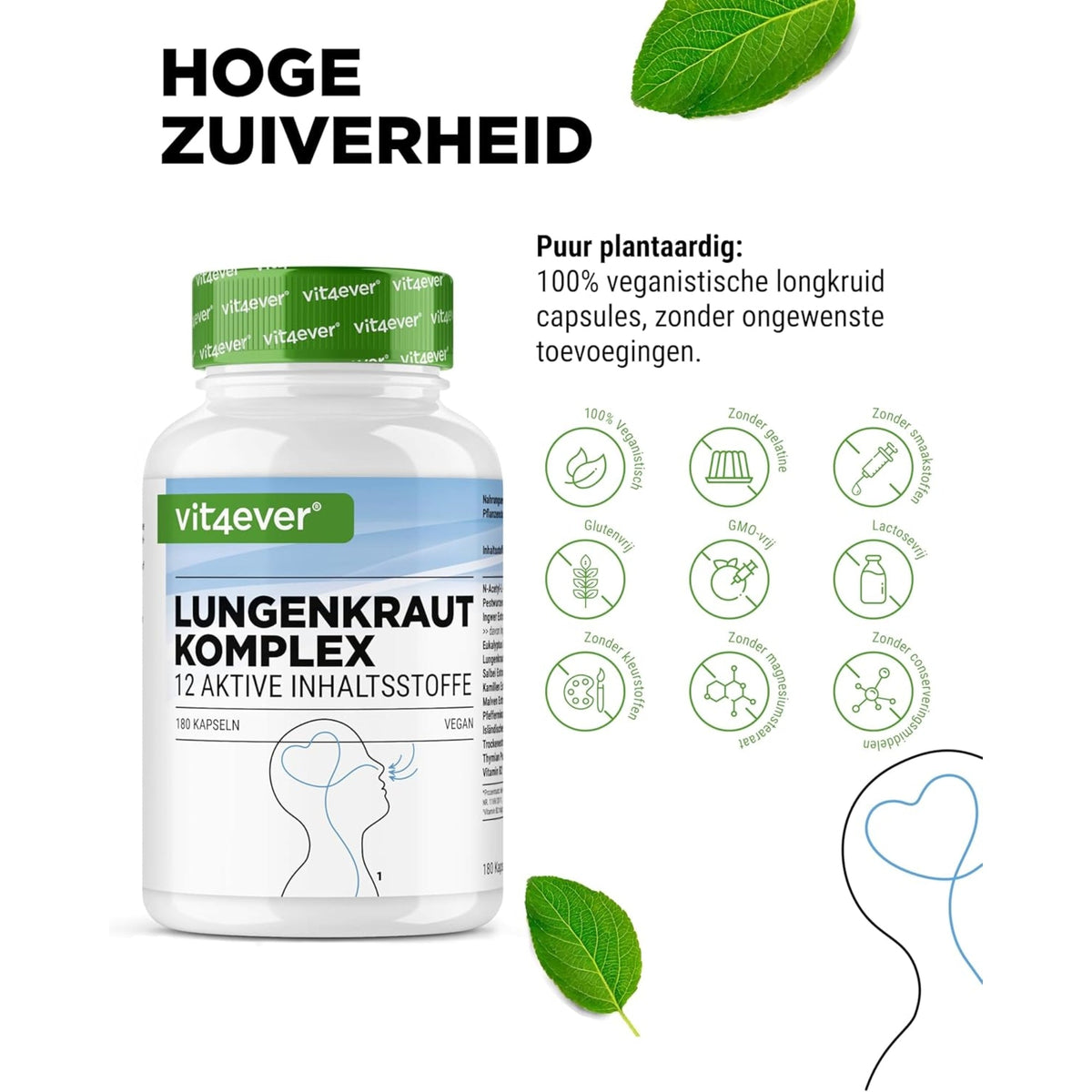 Lungenkraut Atemwege-Komplex mit NAC & Kräutern | 180 Kapseln | Vit4ever