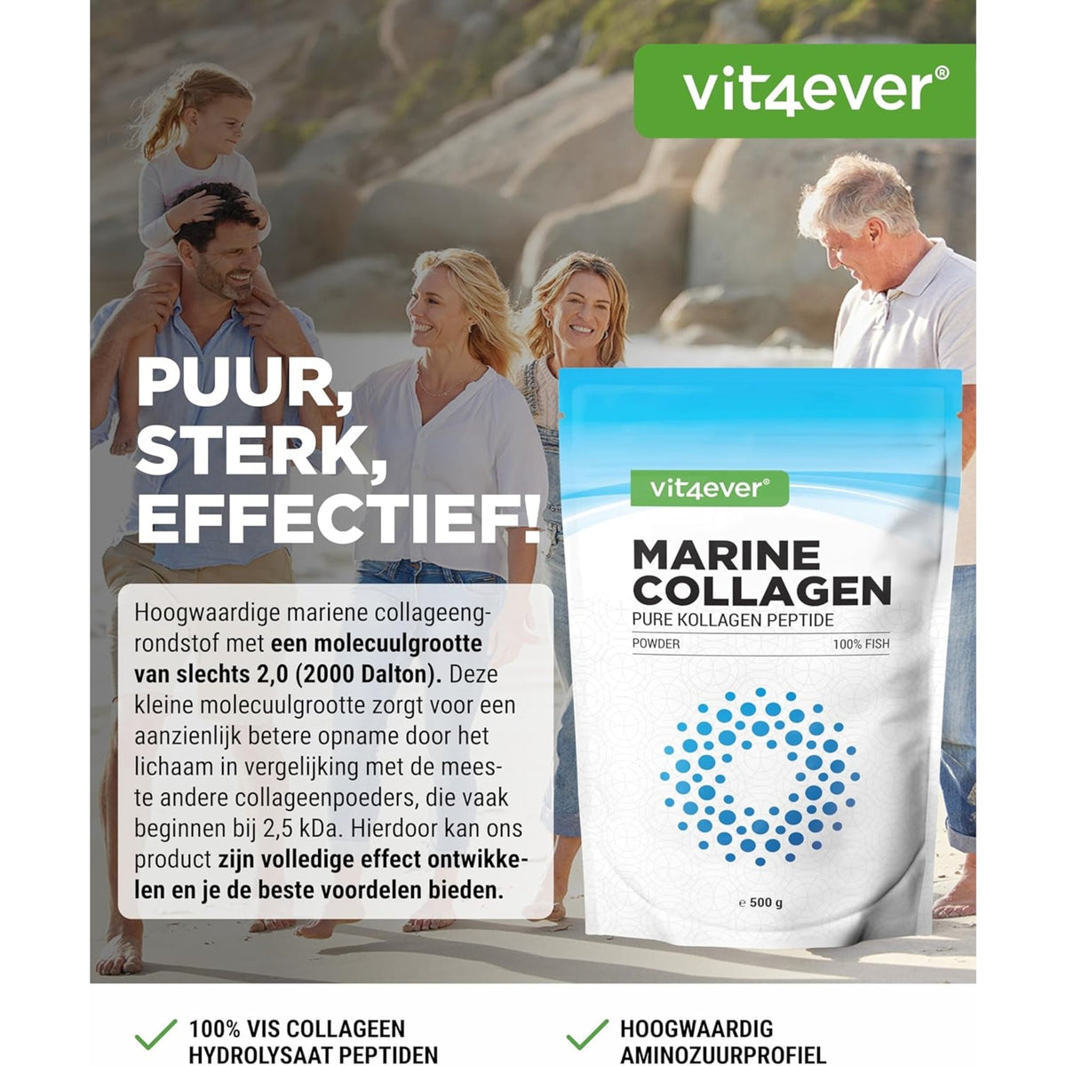 Marine Kollagen (Hydrolysiertes Fisch-Kollagen) | 31 Portionen | 500 g | Vit4ever