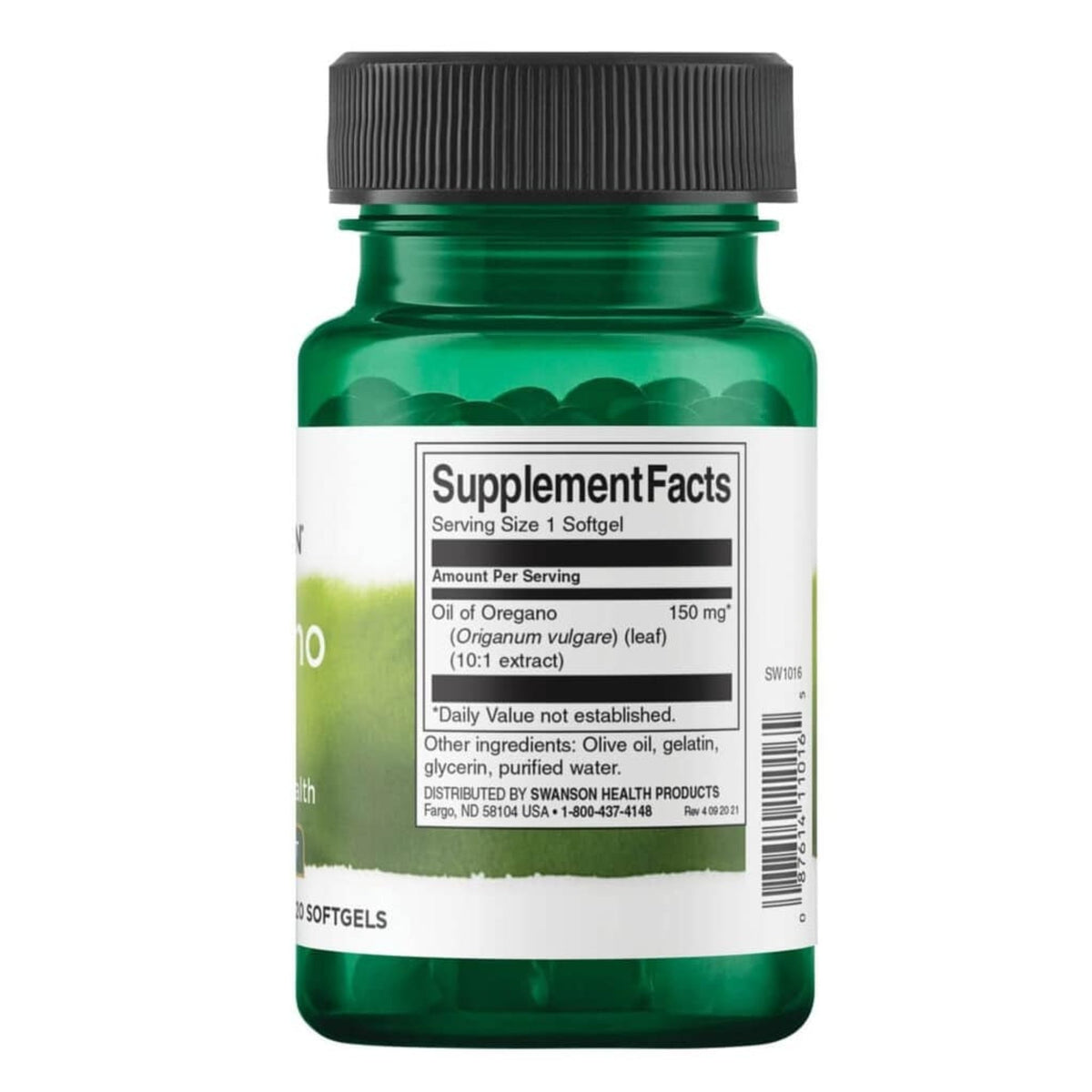 Swanson Oreganoöl Extrakt 10:1 150mg 120 Softgel-Kapseln – Produktverpackung Vorderseite
