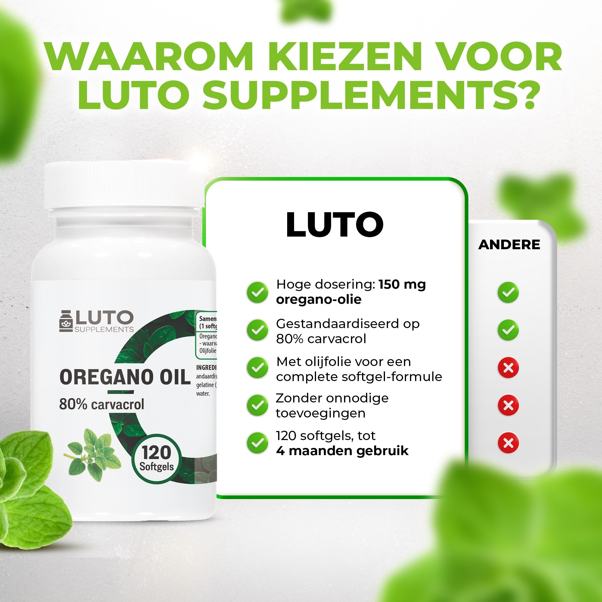 Oregano Öl 150 mg 80% Carvacrol | 120 Kapseln | LUTO Supplements