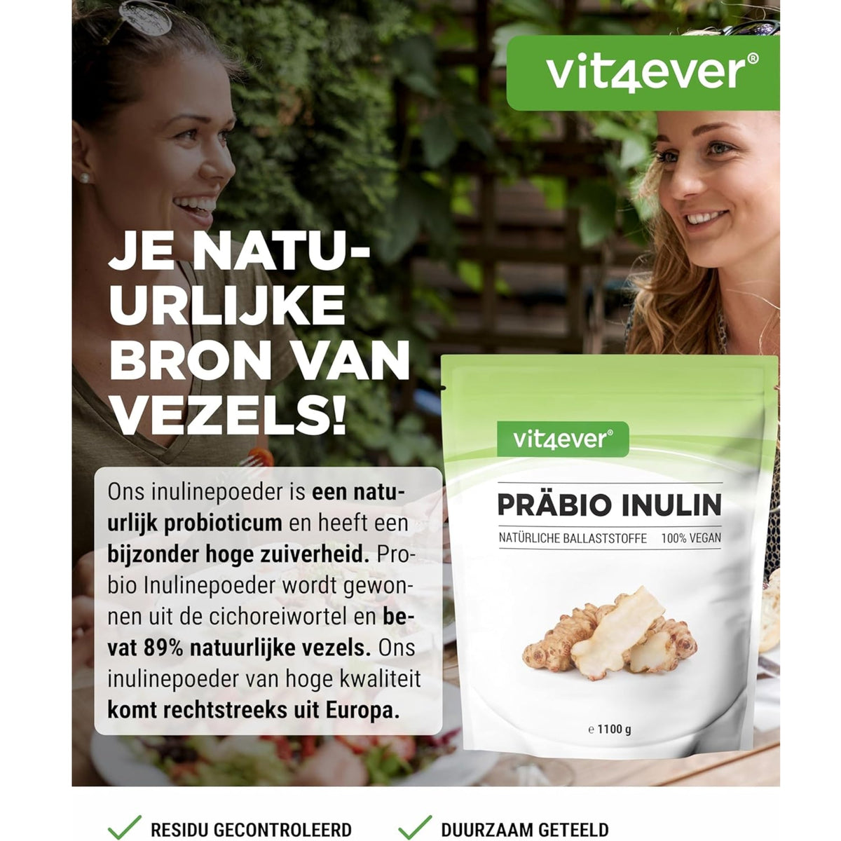Inulin Pulver | Zichorienwurzel | 1,1 kg | Vit4ever