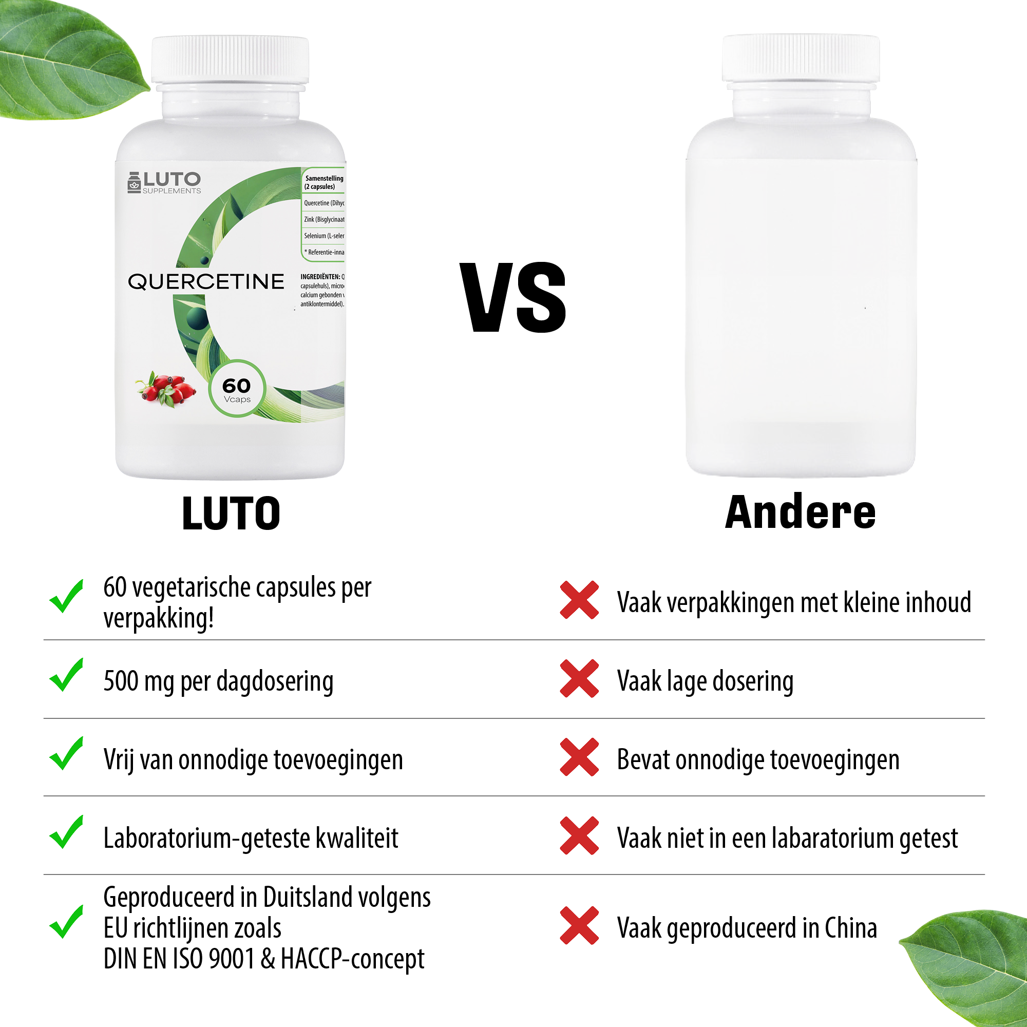 LUTO Quercetine met zink en selenium vergelijking - 500mg per capsule, vegan, glutenvrij, laboratorium getest