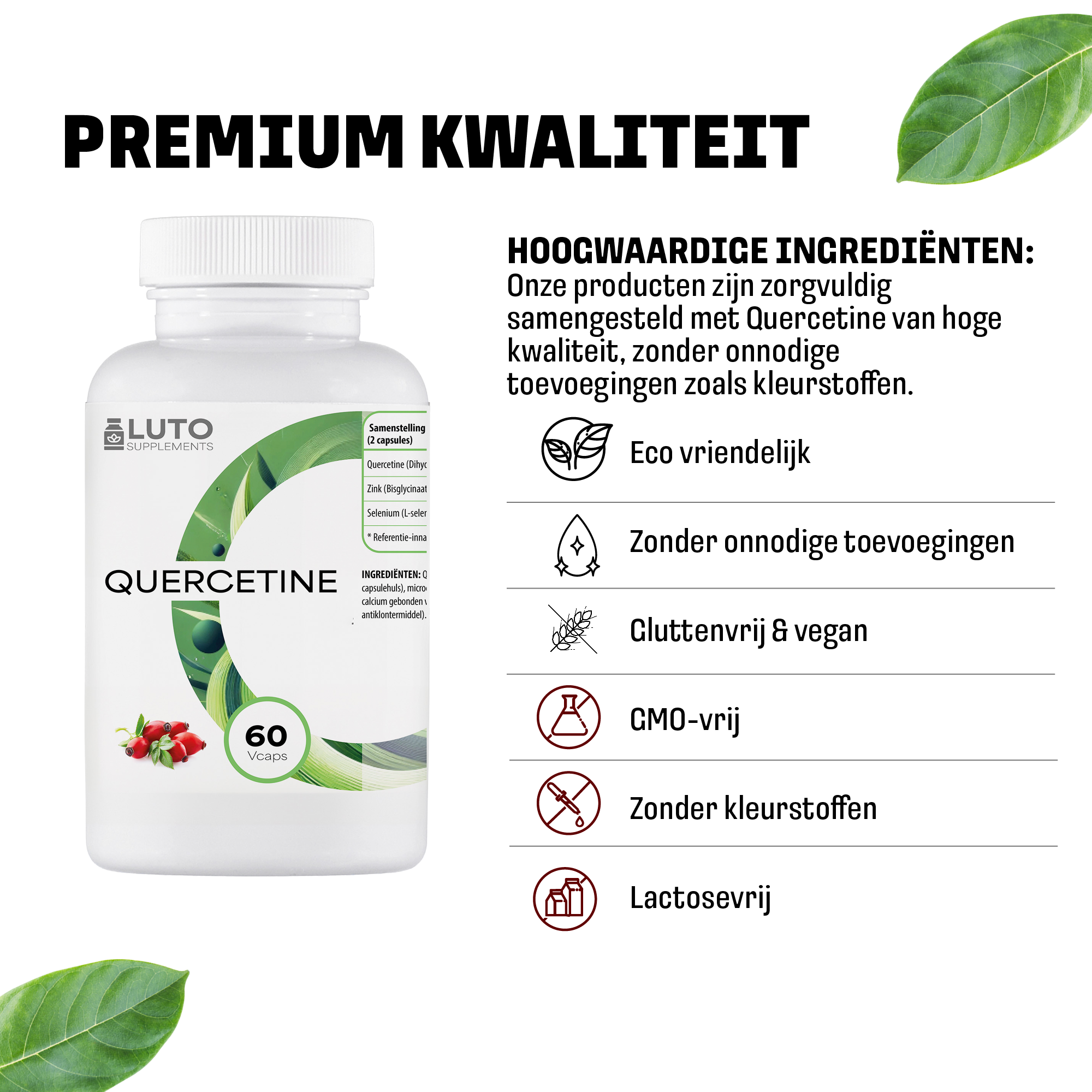 Premium kwaliteit LUTO Quercetine supplement - natuurlijke ingrediënten, vegan, glutenvrij en lactosevrij