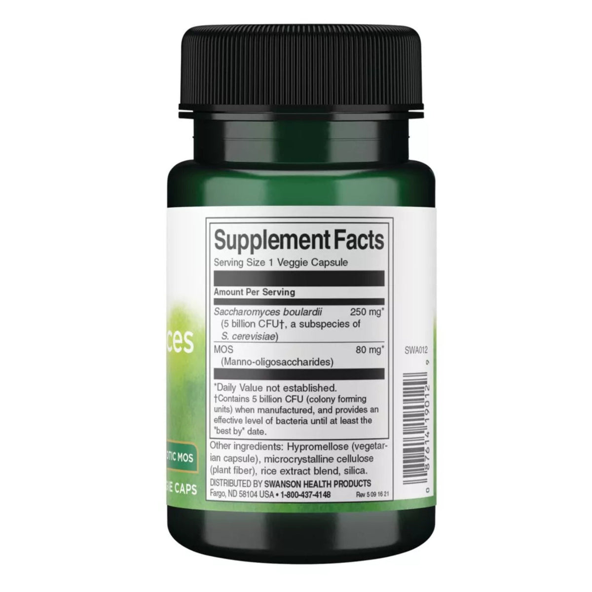 Swanson Saccharomyces Boulardii mit MOS 5 Milliarden CFU 30 Kapseln – Produktverpackung Vorderseite