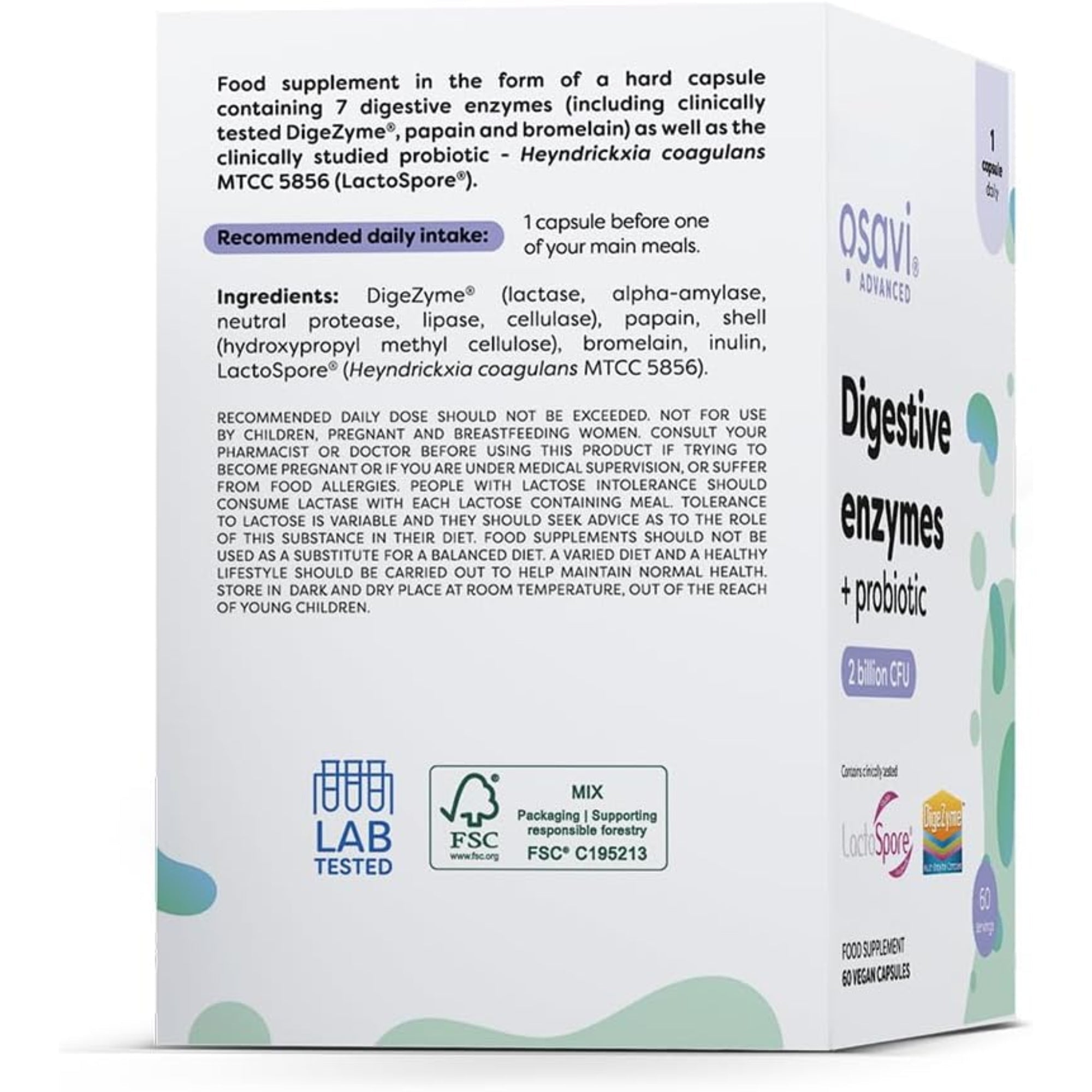 Rückseite Osavi Verdauungsenzyme Probiotikum – DigeZyme Enzyme, Papain, Bromelain und Probiotika