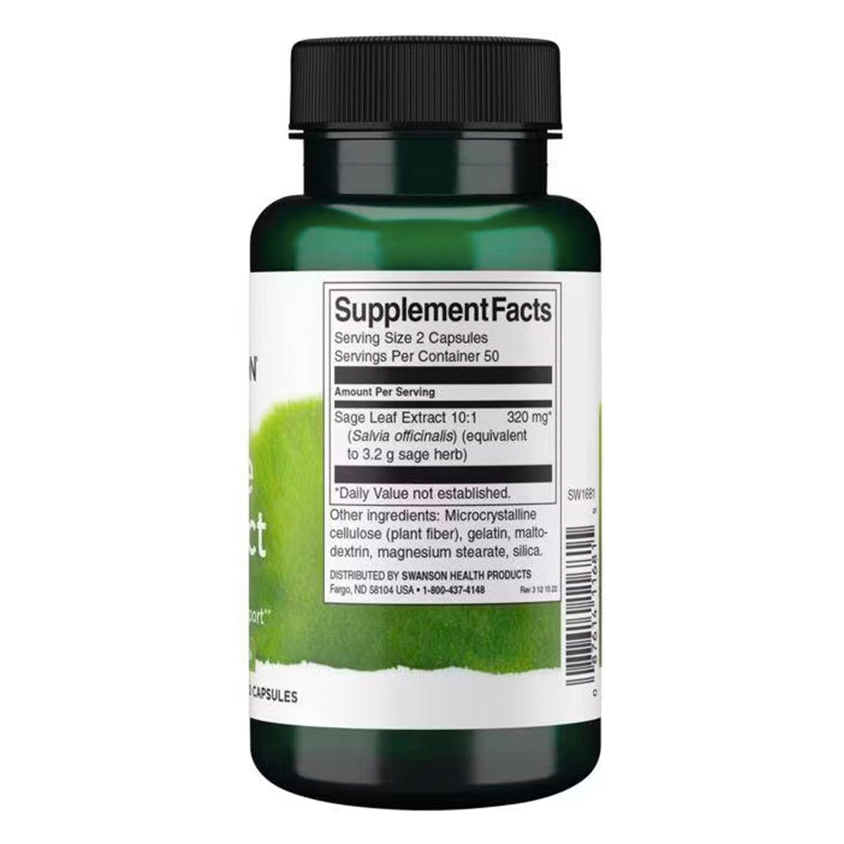 Swanson Salbei-Extrakt (Salvia officinalis) 10:1 320 mg 100 Kapseln – Produktverpackung Vorderseite