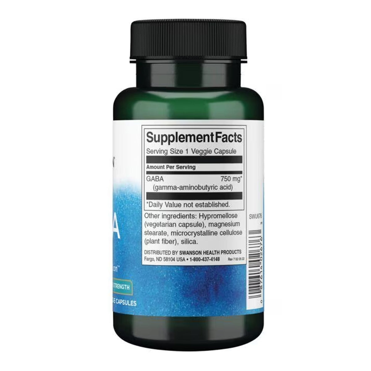 Swanson GABA Maximum Strength 750mg 60 Kapseln – Produktverpackung Vorderseite
