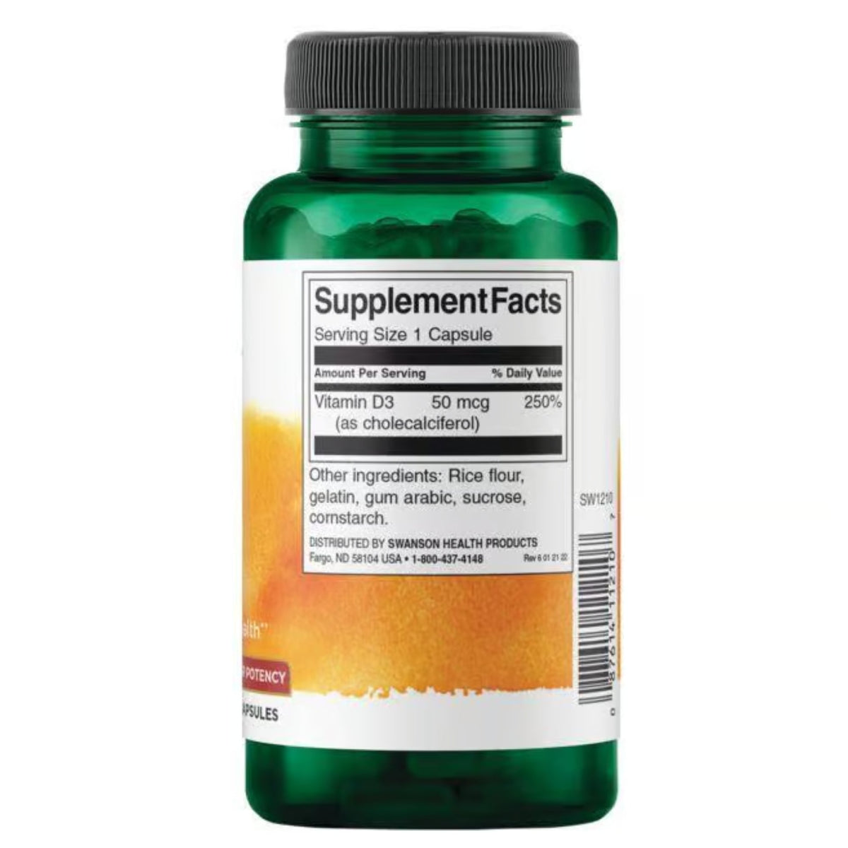 Swanson Vitamin D3 2.000 IE 250 Kapseln – Produktverpackung Vorderseite