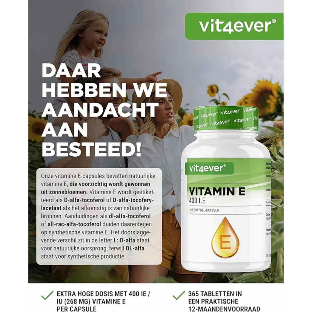 Vitamin E 400 I.E. 268 mg | 365 Softgels | Vit4ever