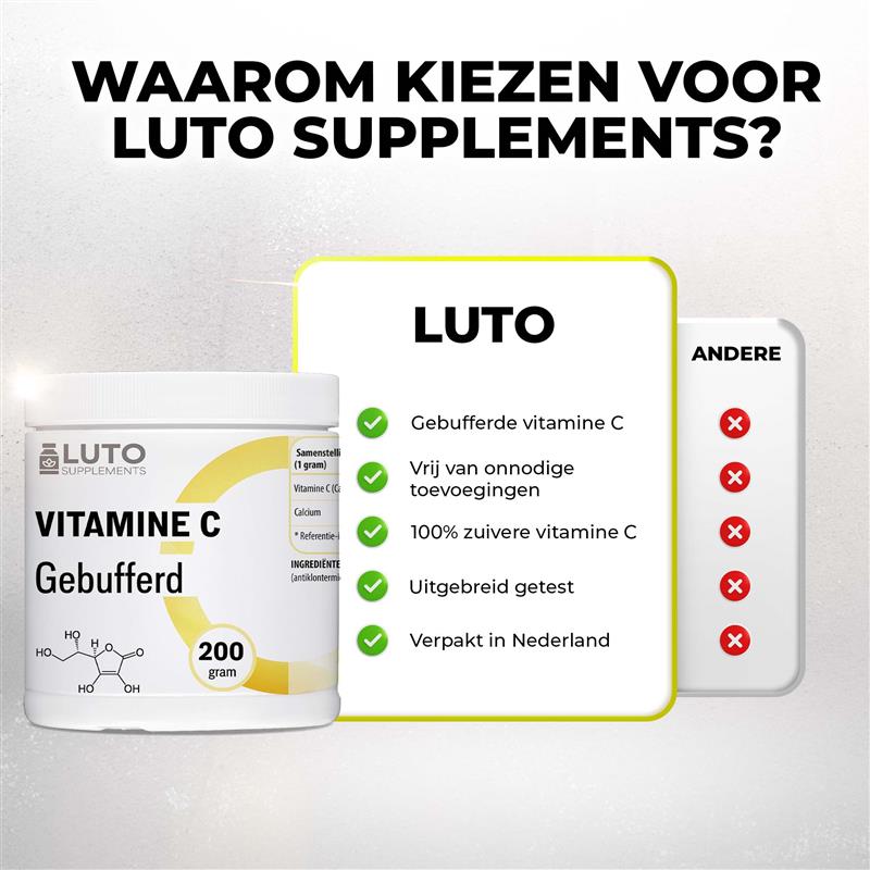 Gepuffertes Vitamin C Pulver | 200 Gramm | LUTO Supplements