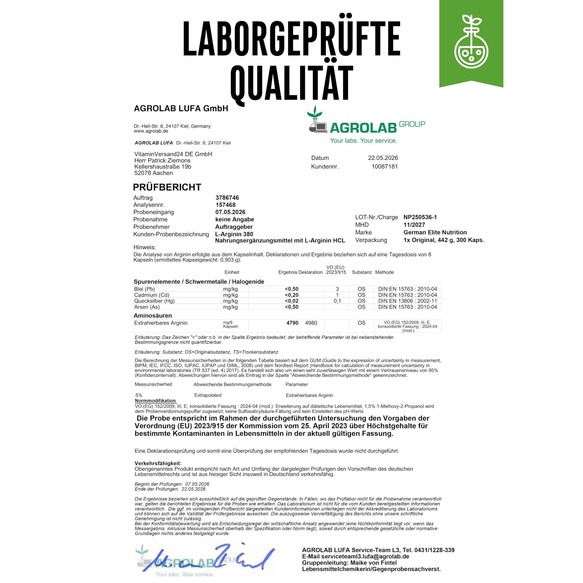 GEN L-Arginin 6000 380 Kapseln – Nährwerte & Etikett