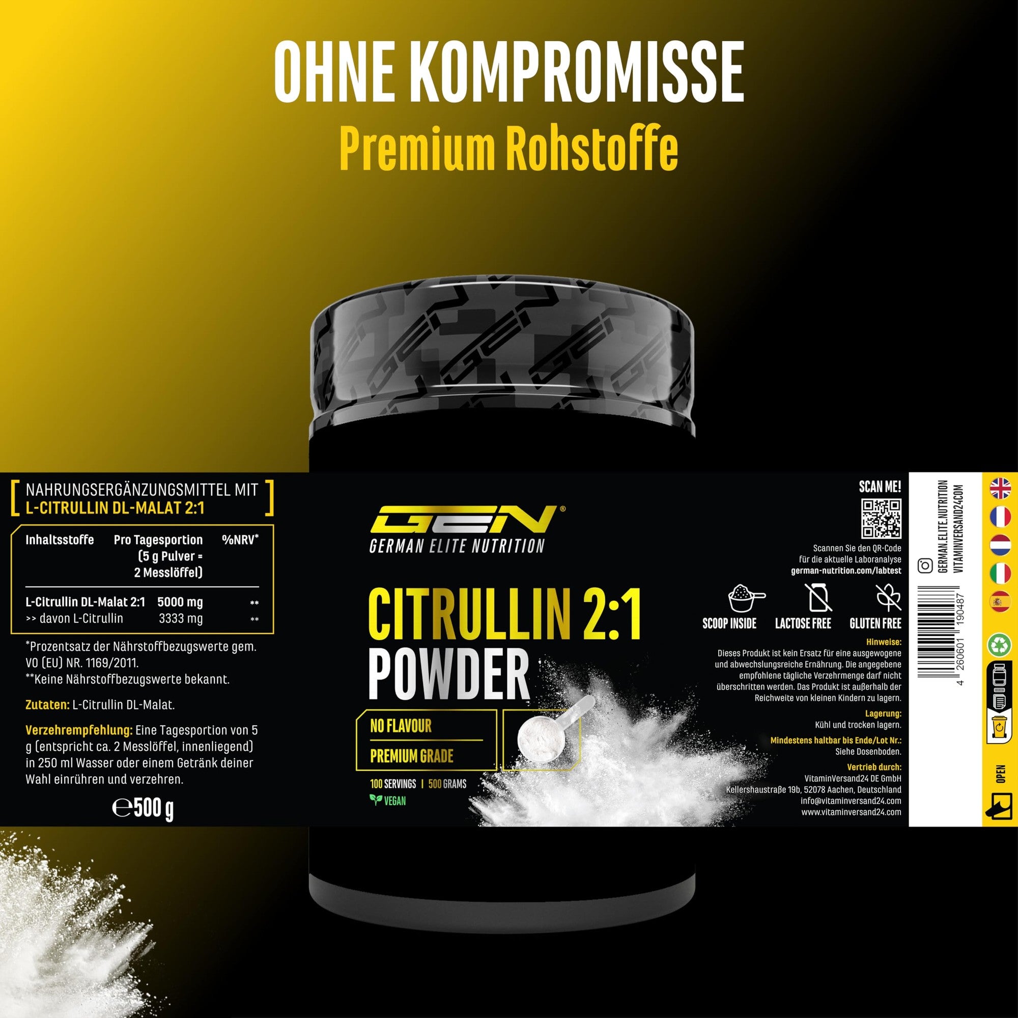 L-Citrullin DL-Malat 2:1 Pulver 500g – vegan & laborgeprüft