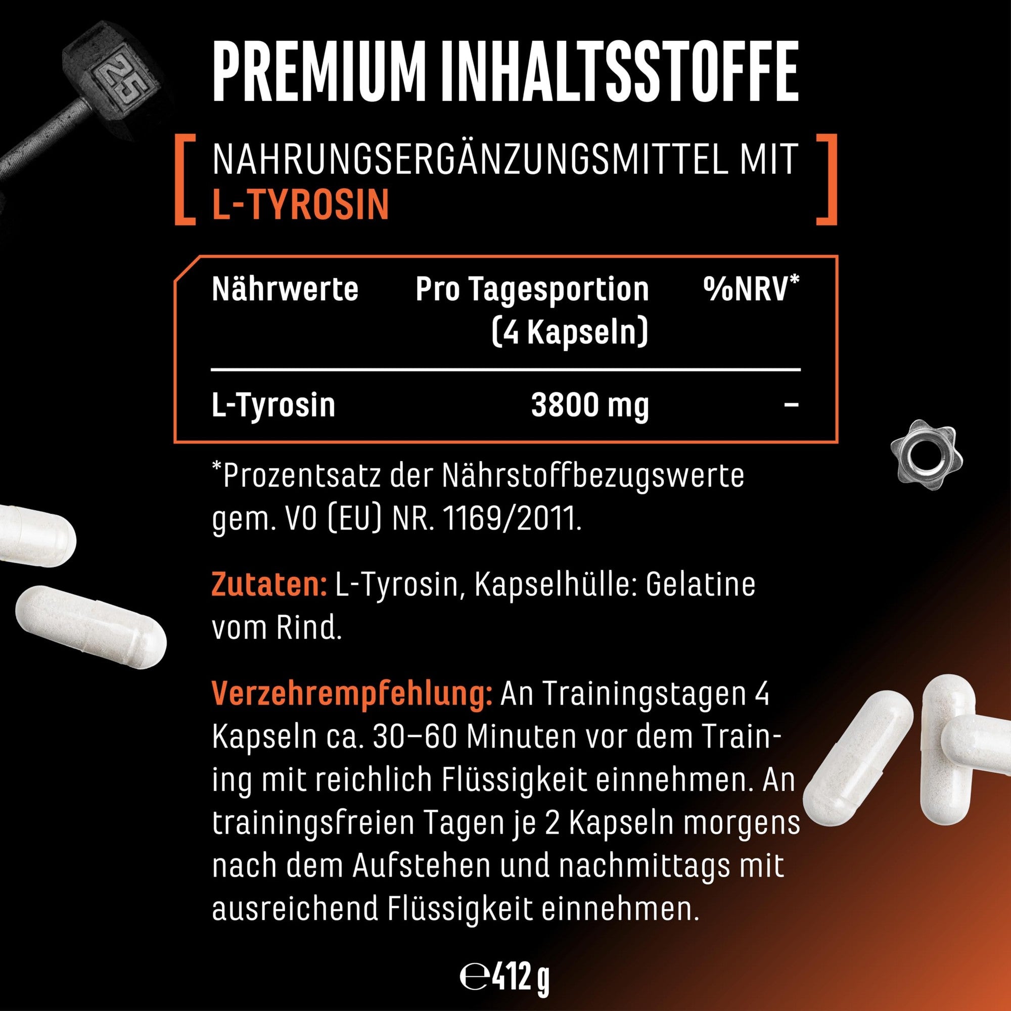 L-Tyrosin Ultra 950mg 365 Kapseln – Anwendung