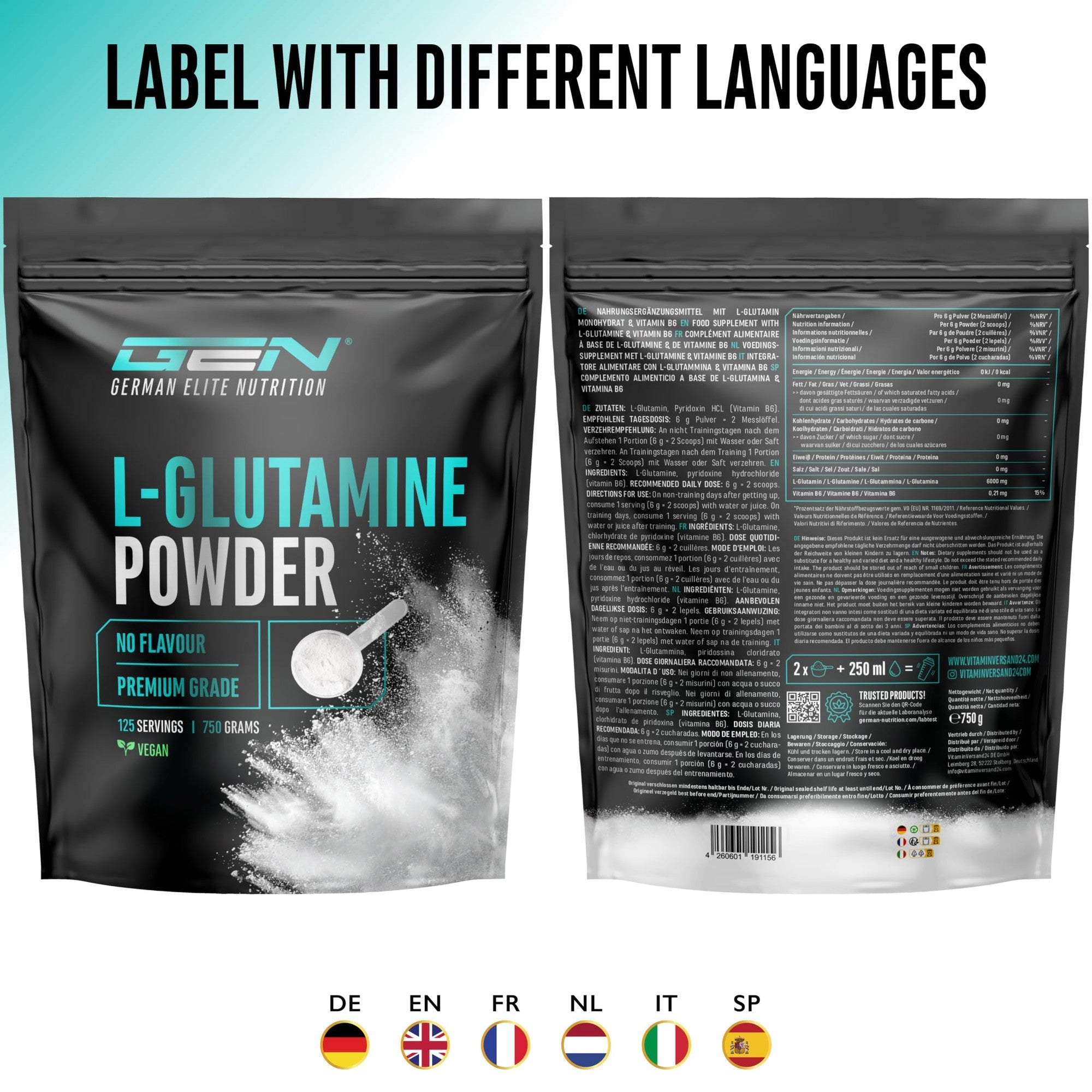 GEN L-Glutamin Pulver 750g – Anwendung & Dosierlöffel