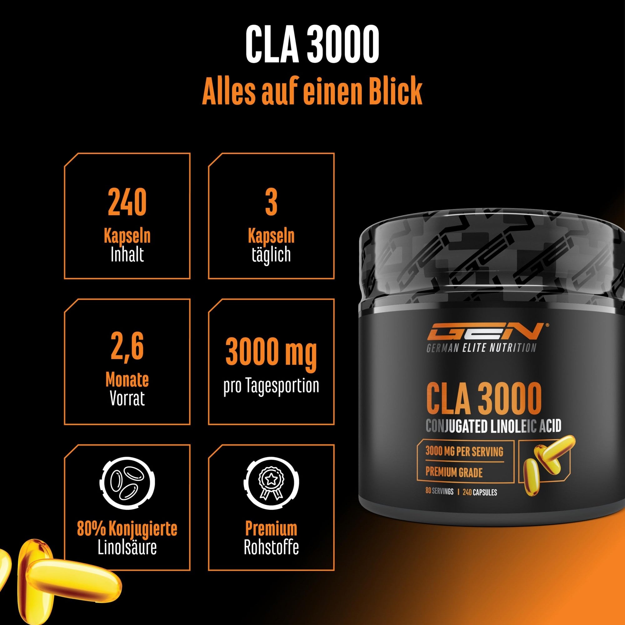 GEN CLA 1000mg 240 Softgels – Übersicht