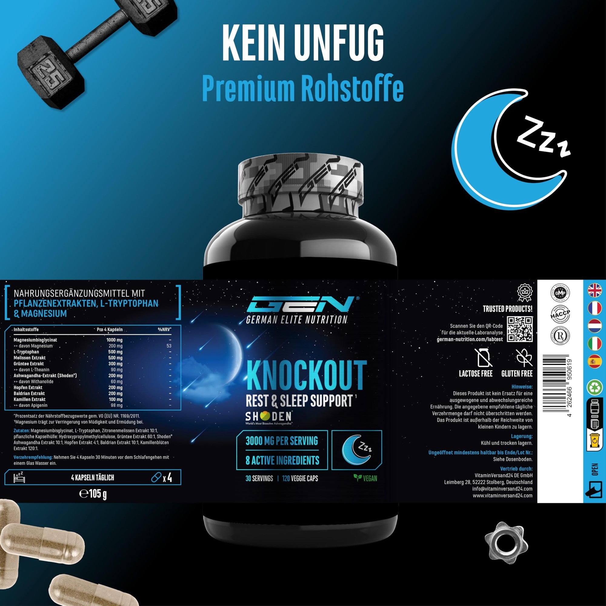 GEN Knockout Shoden Ashwagandha & Magnesium 120 Kapseln – vegan & laborgeprüft