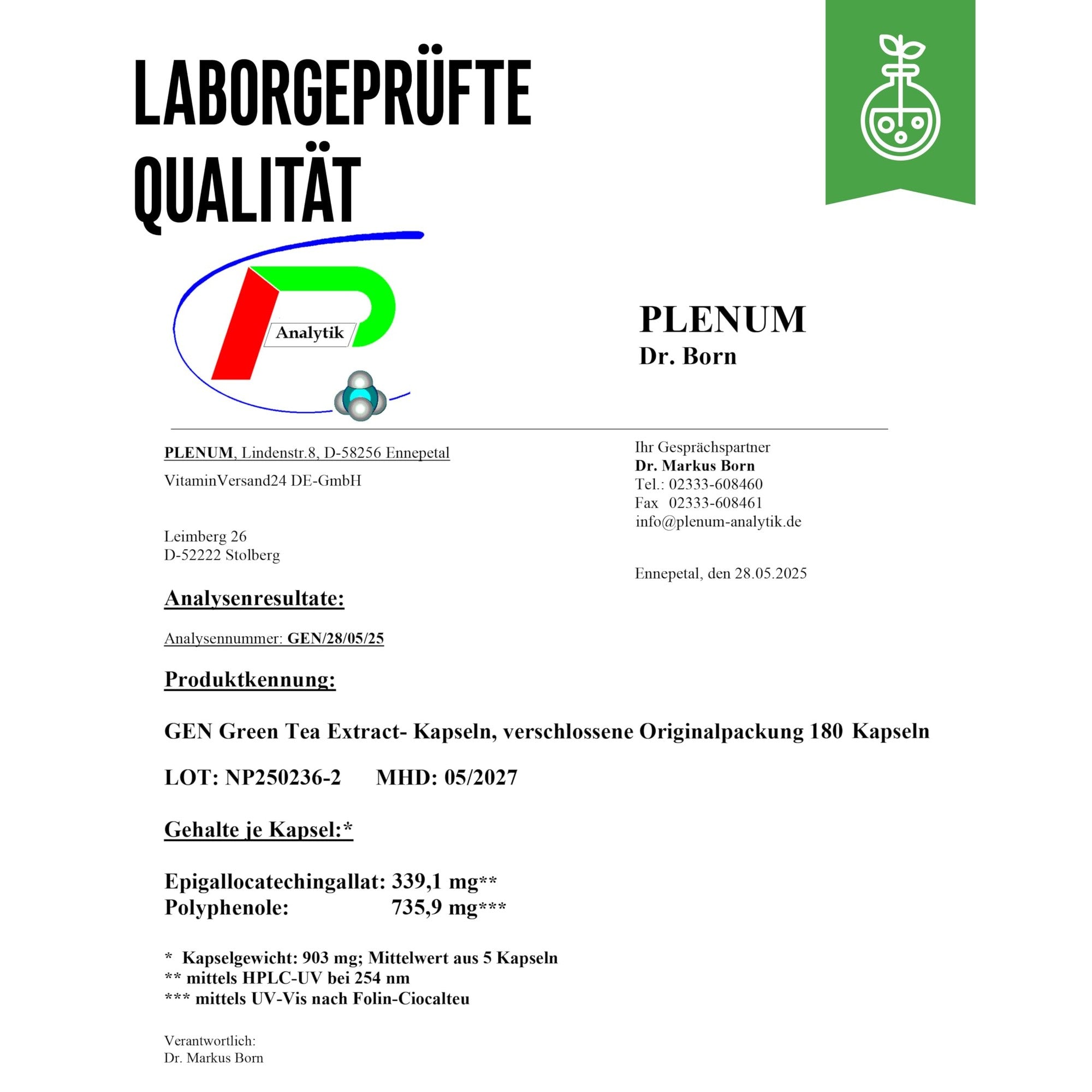 Green Tea Extract 750mg 180 Kapseln – Verpackung & Qualität