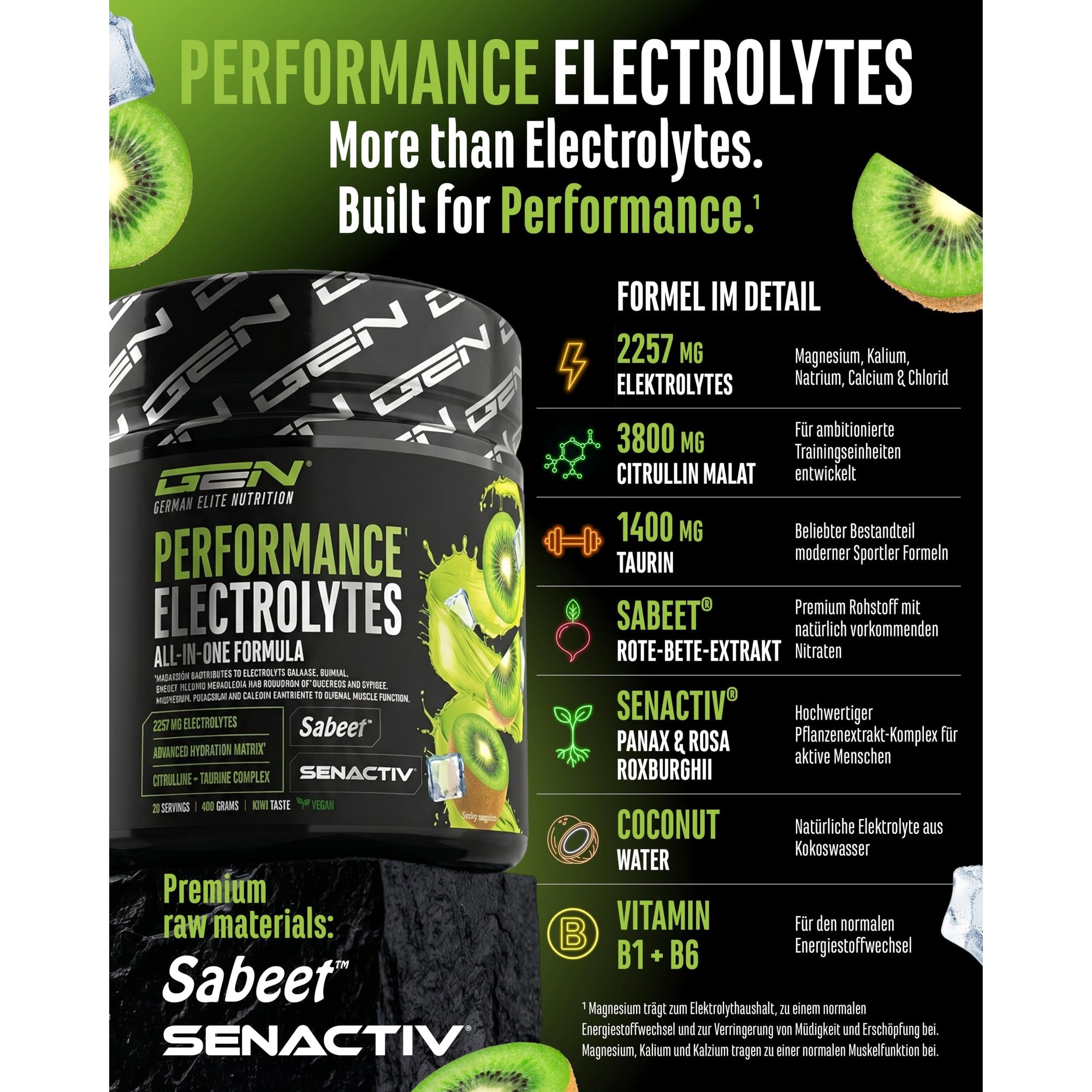 Performance Electrolytes Kiwi 400g – Übersicht