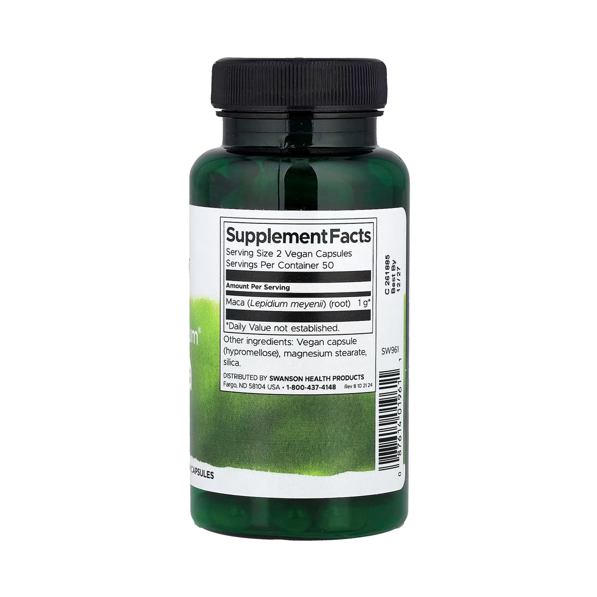 Swanson Maca (Lepidium meyenii) 500mg 100 vegane Kapseln – Produktverpackung Vorderseite