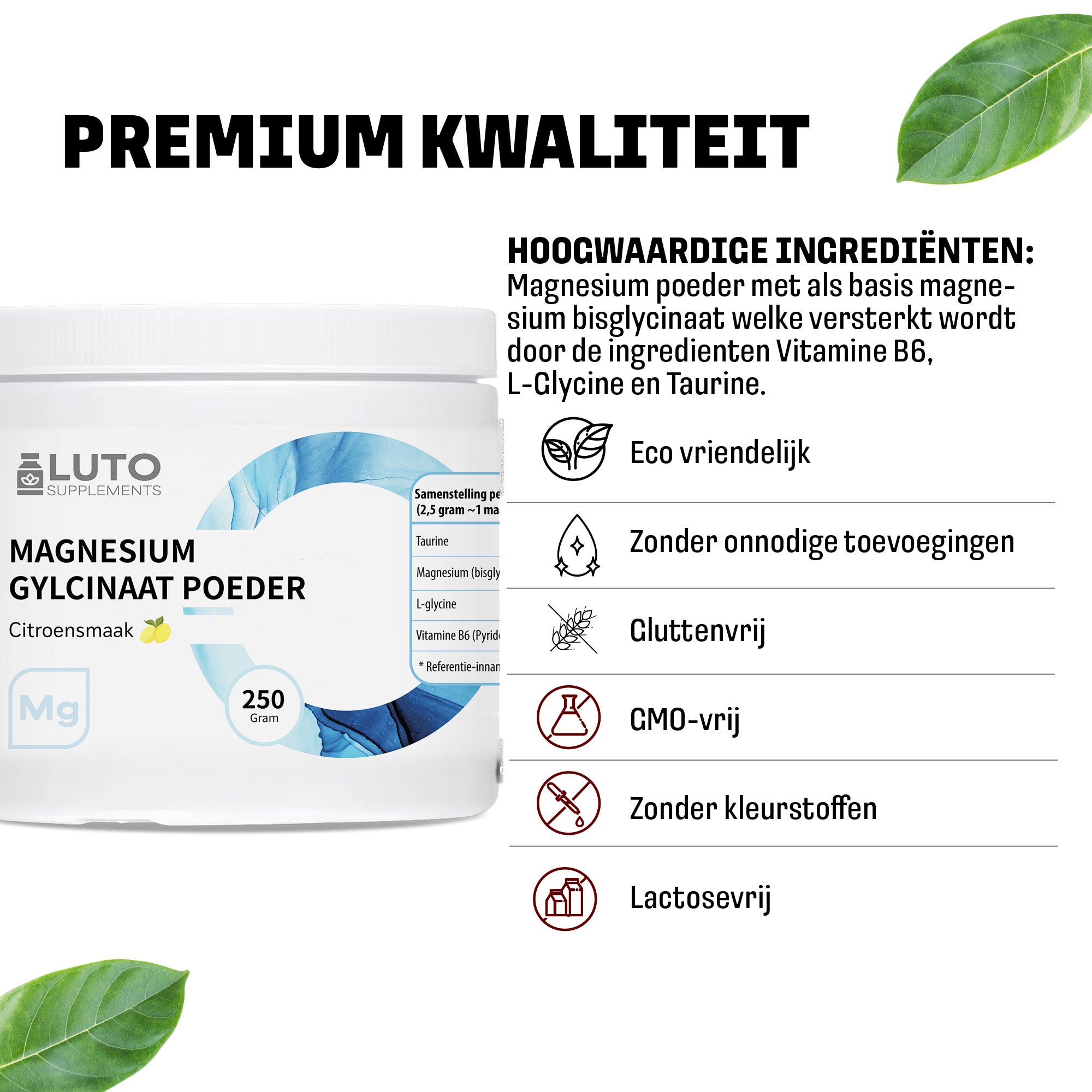 Premium kwaliteit LUTO Magnesium poeder - vegan, zonder kunstmatige kleurstoffen, glutenvrij en hoogwaardig