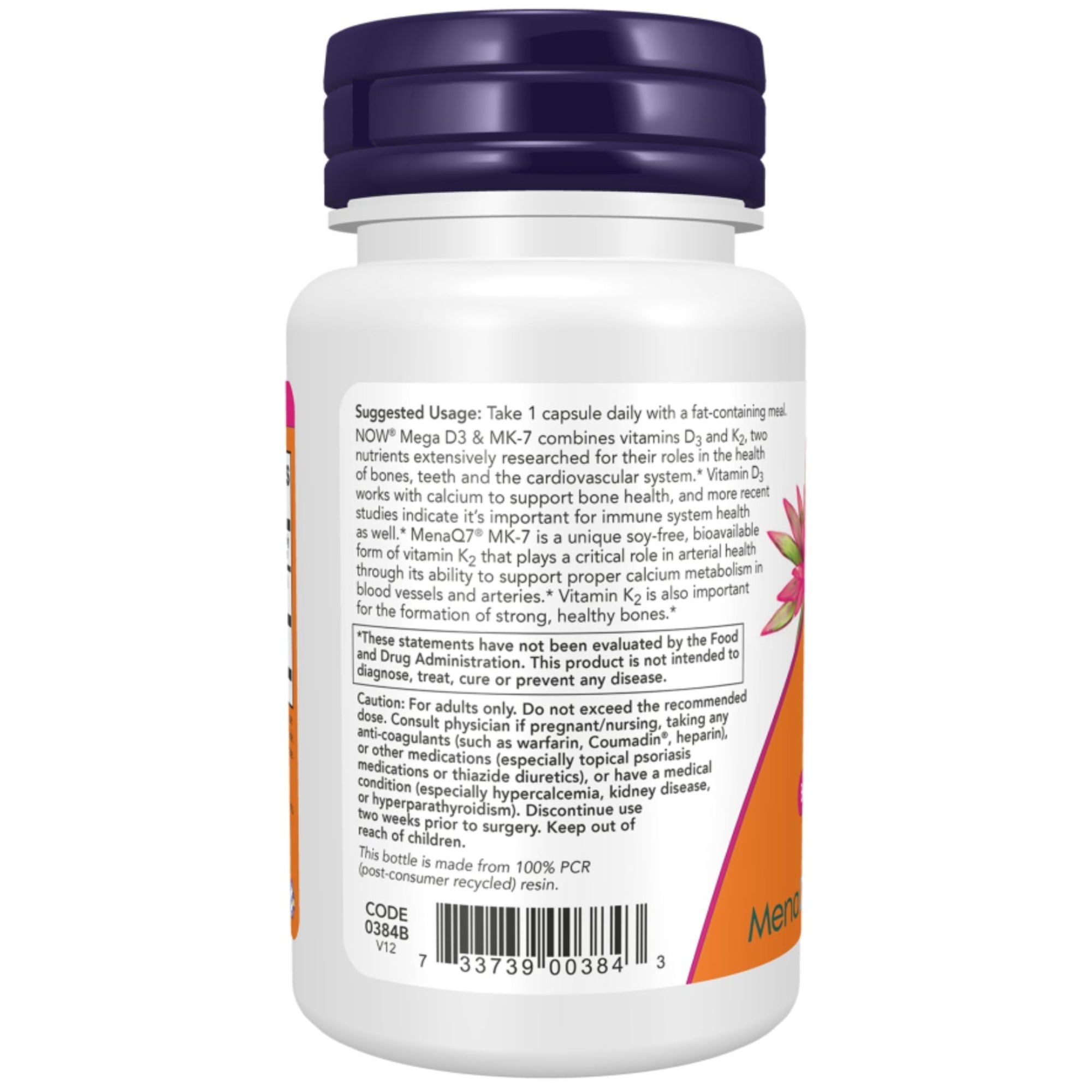 Mega D-3 & MK-7 | 5000 I.E. D3 + 180 µg K2 | 60 V-Kapseln | NOW Foods
