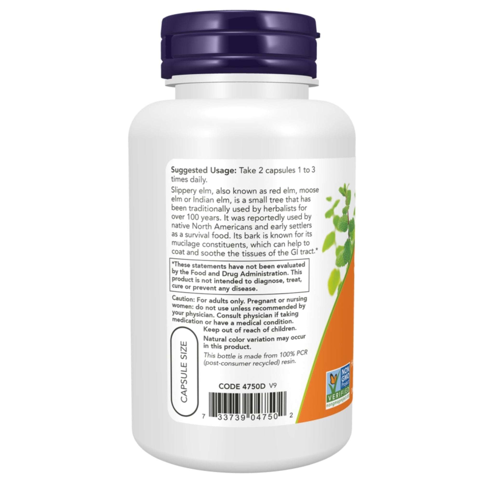 Slippery Elm 400 mg | Rotulme | 100 Kapseln | NOW Foods