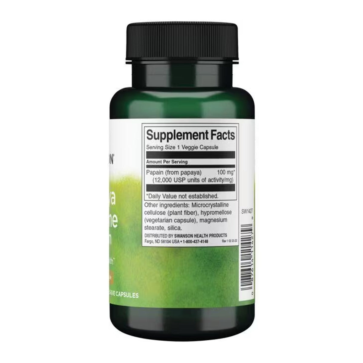 Swanson Papain (Papaya-Enzym) 100mg 90 Kapseln – Produktverpackung Vorderseite