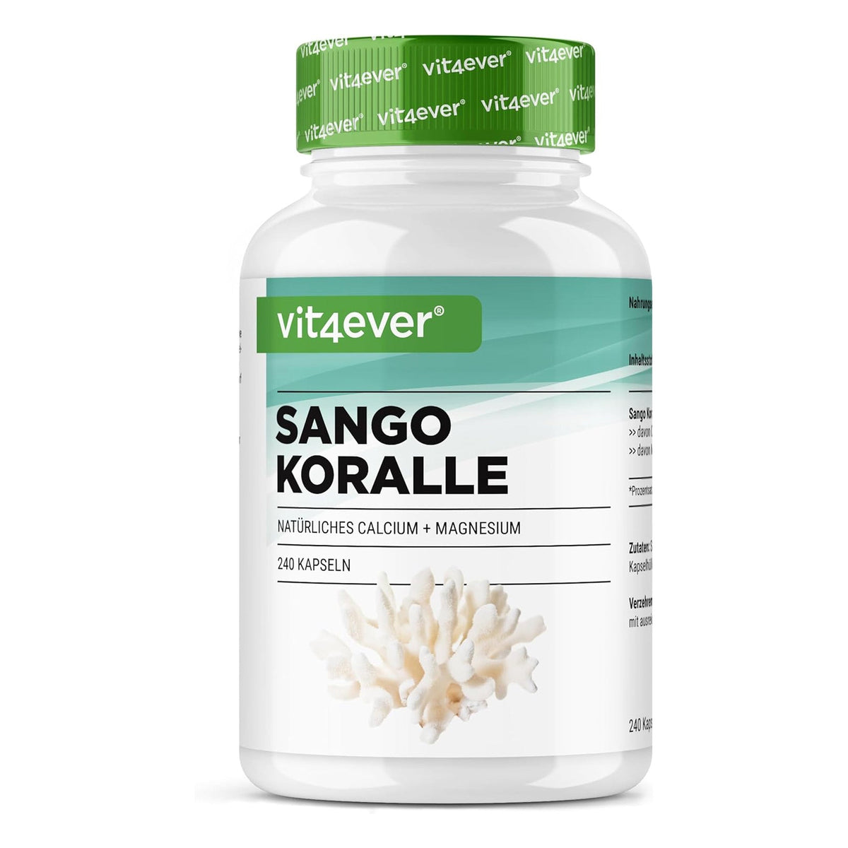 Vit4ever Sango Meereskoralle Kapseln - Calcium und Magnesium, 240 Stück