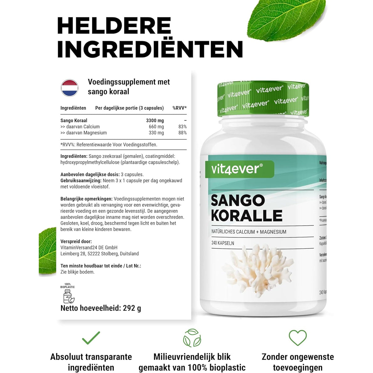 Sango Meereskoralle | Calcium & Magnesium | 240 Kapseln | Vit4ever