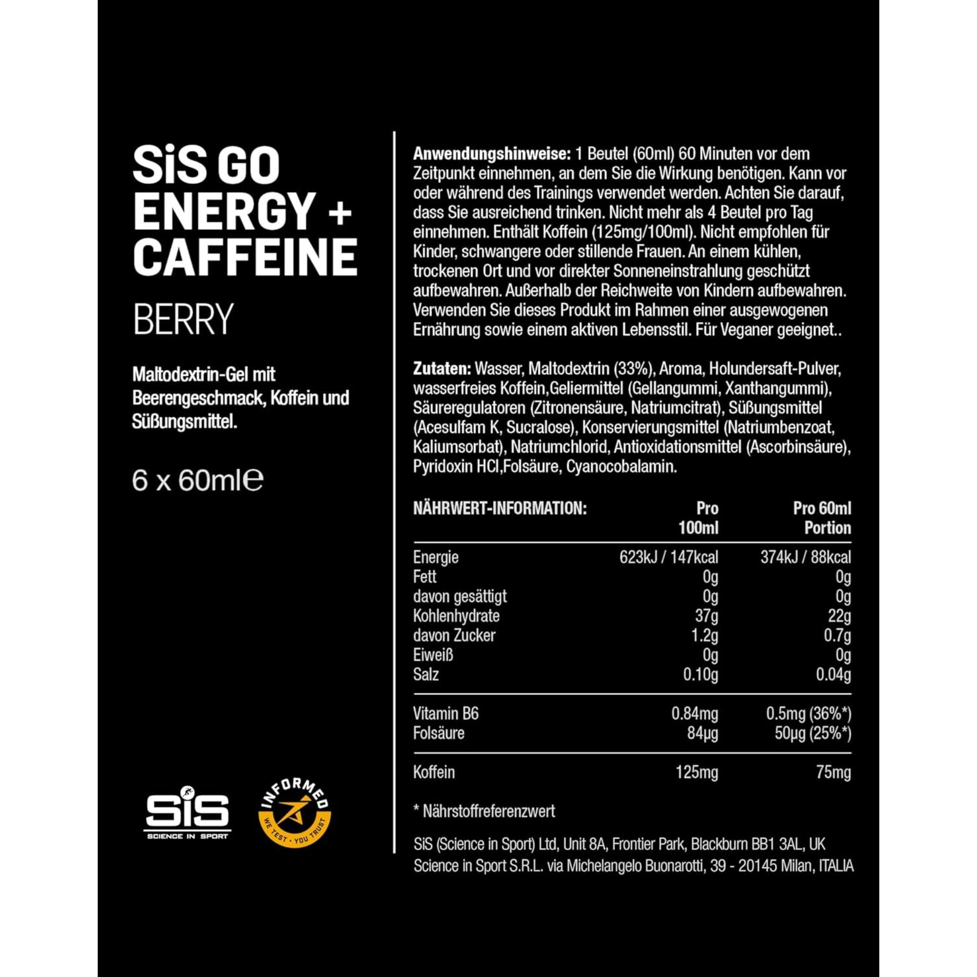 SiS Go Isotonic Energy Gel + Koffein | Berry