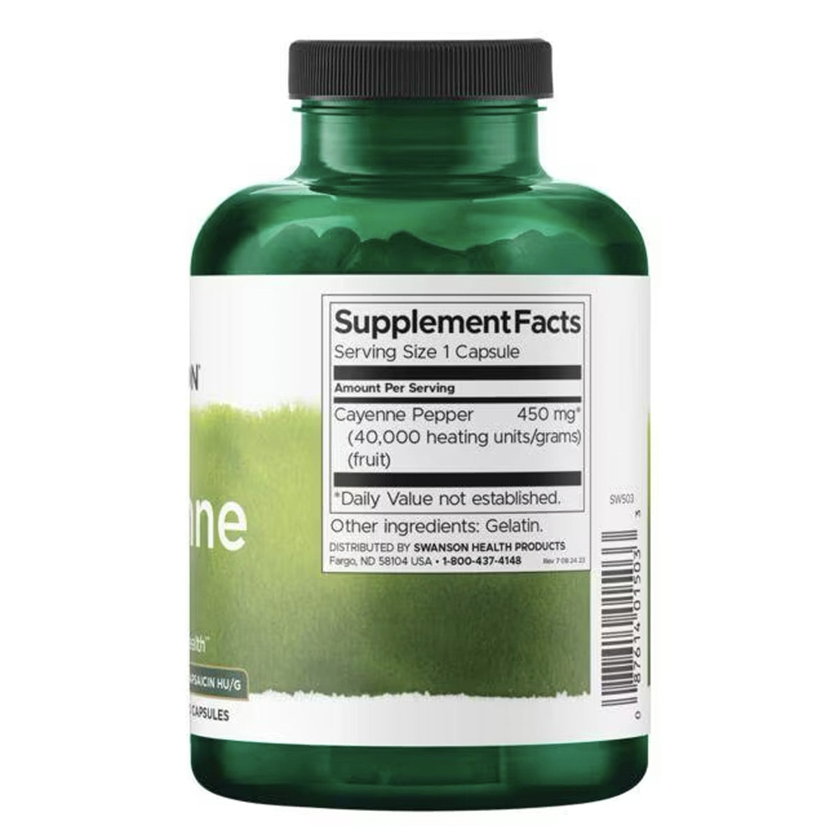 Swanson Cayennepfeffer (Capsicum annuum) 450mg 300 Kapseln – Produktverpackung Vorderseite