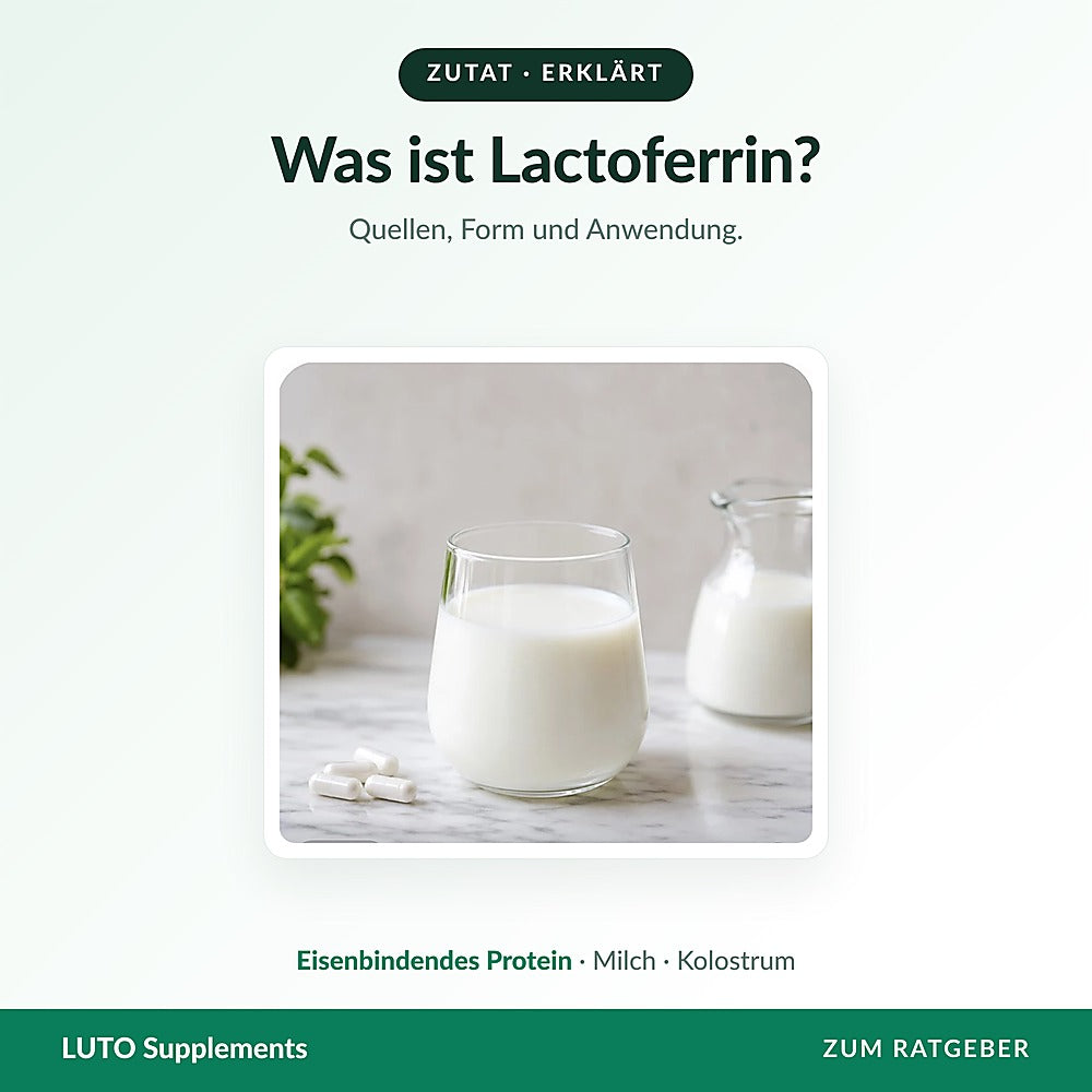 Glas Milch neben Kapseln